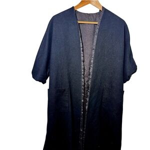 Vintage 50s Womens Wool Black Open Front Duster Jacket Lined Pockets